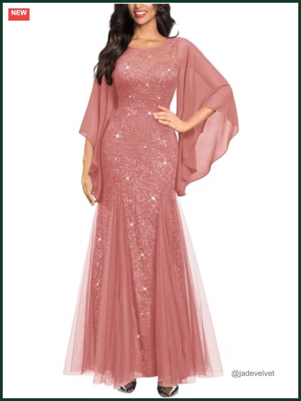Sequin Lace Formal Evening Mermaid Dress, Floor Length
